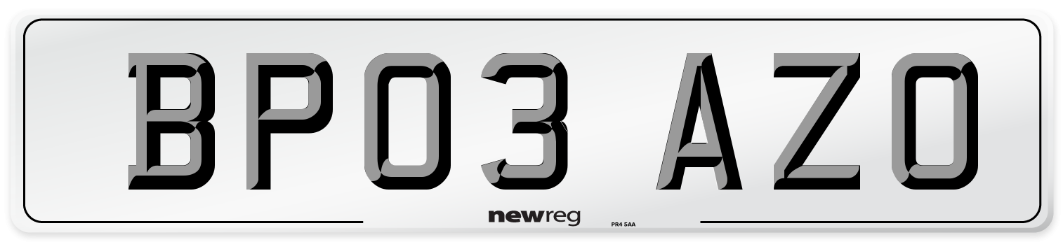 BP03 AZO Number Plate from New Reg